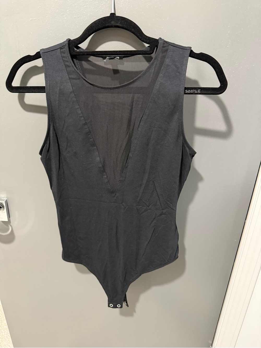 Express Black Mesh-Panel V-Neck Bodysuit - Women